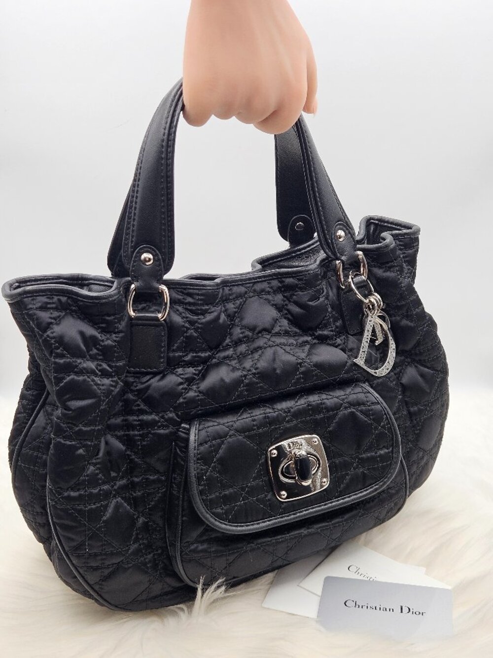 Christian Dior  Black Nylon Cannage Charming Lock Tote